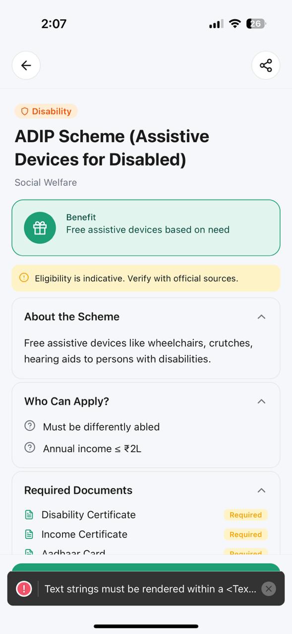 Scheme detail with eligibility and documents